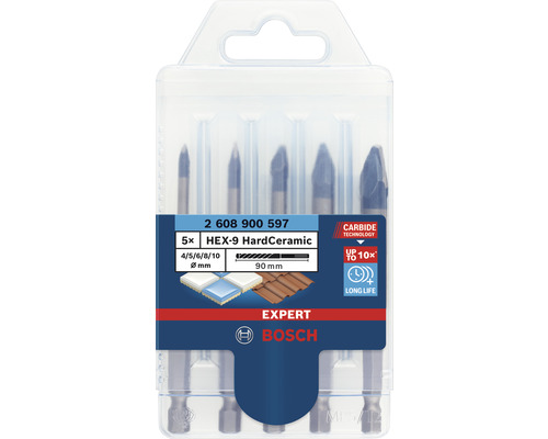 Bosch Expert HardCeramic HEX-9 tegelboorset Ø 4-10mm x 90mm, 5-delig.