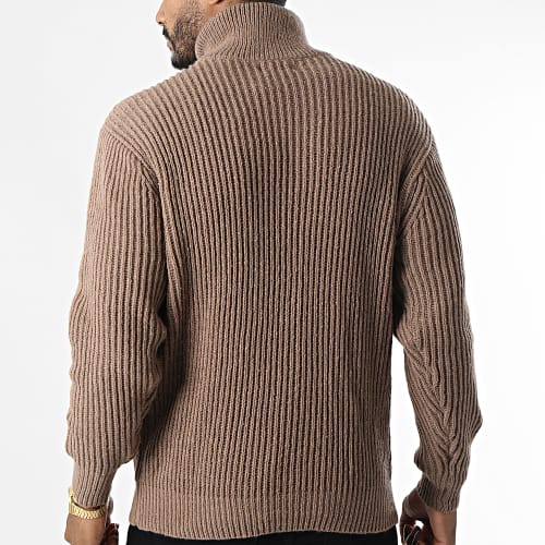 Pull Col Zippé Marron