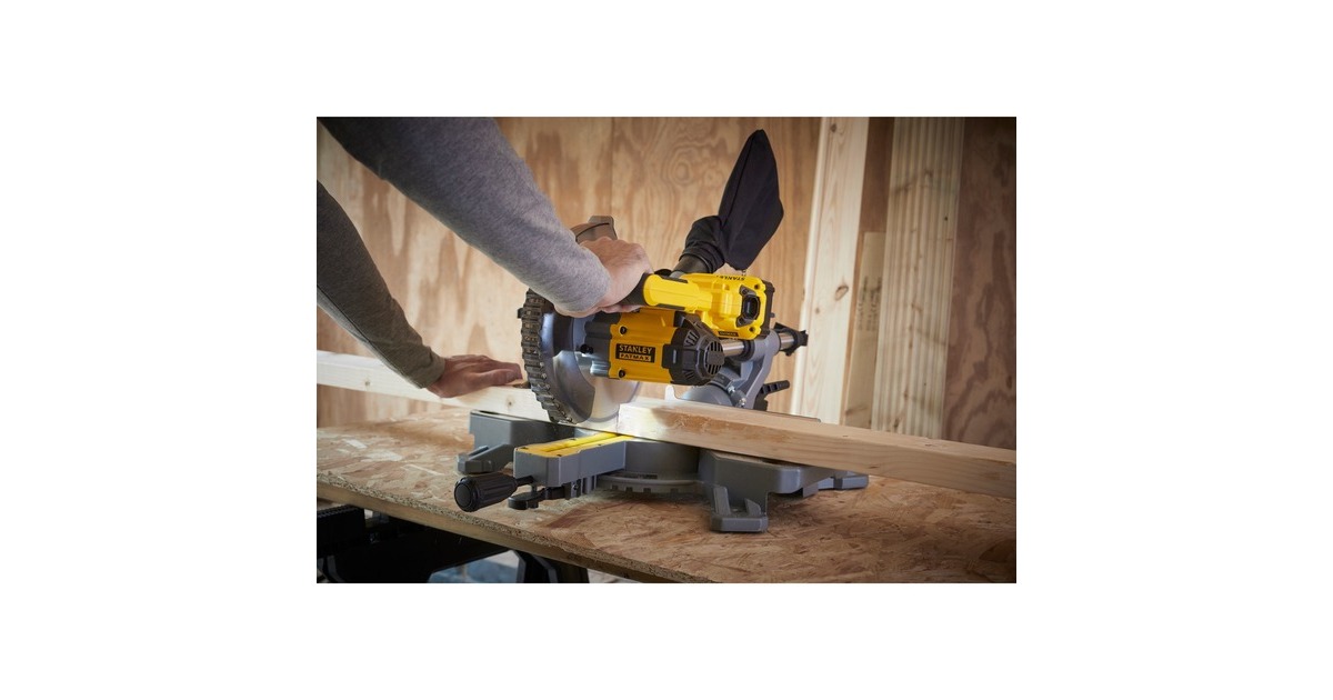 StanleyFATMAX V20 18V 4.0AH 190 mm Afkort- en verstekzaag  (Geel/zwart, Accu (18V, 4.0Ah) en oplader (2A) inbegrepen)
