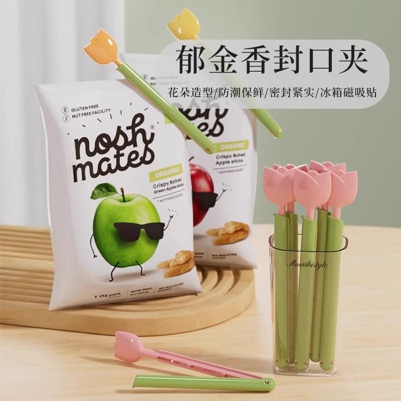Honeyfluff - Set van 5: Tulp voedselzakclip met houder koelkastmagneet
