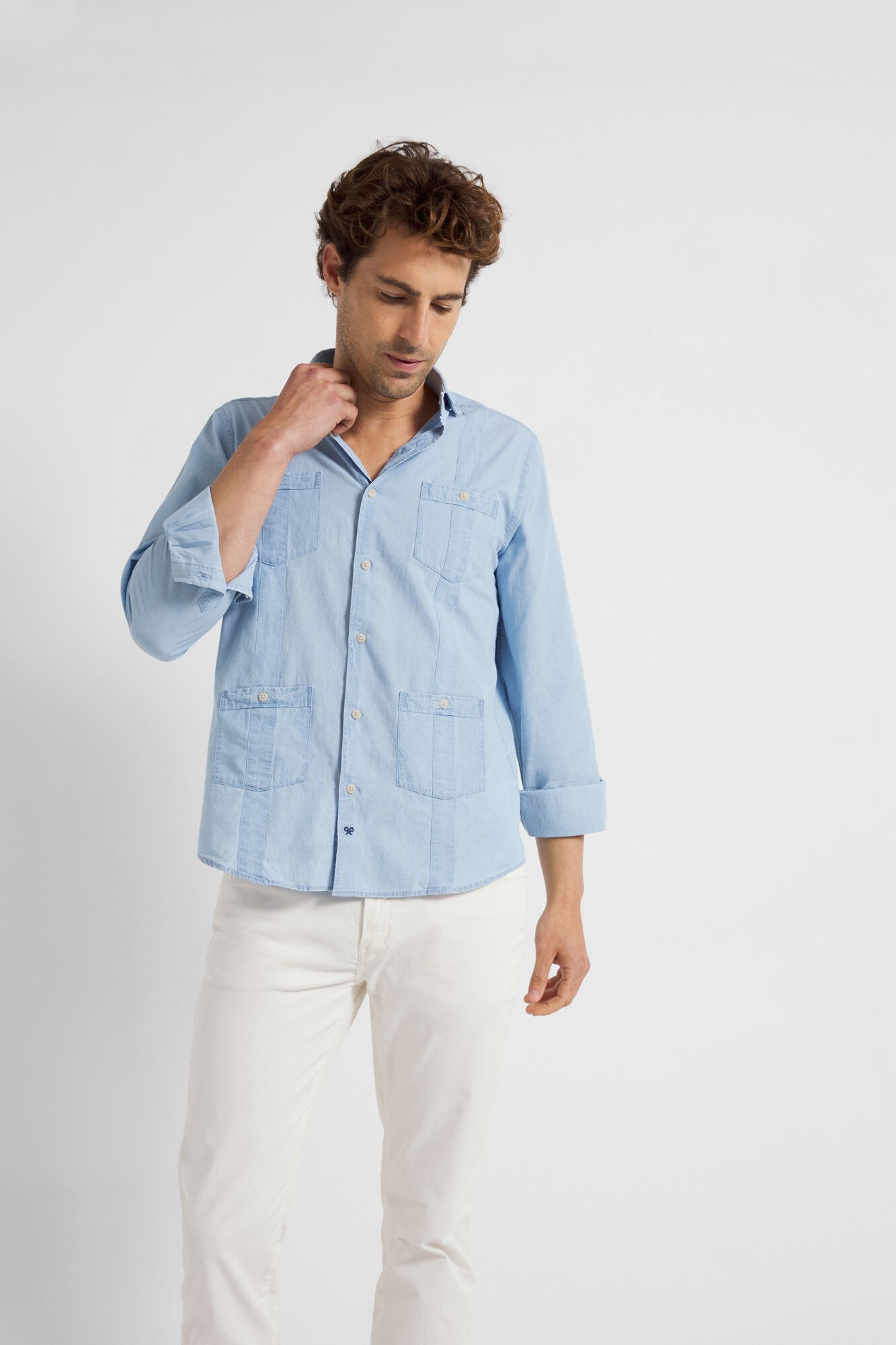 Guayabera sport jeans claro - Azul