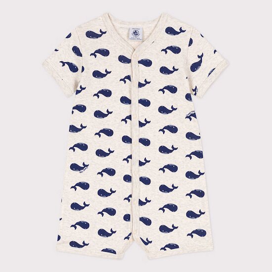 Combinaison courte en coton   Beige Montélimar / Bleu Médiéval        de               Petit Bateau