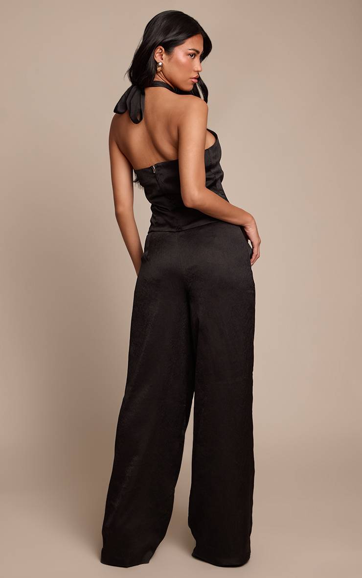 Noir Pantalon Large Plissé En Satin Martelé