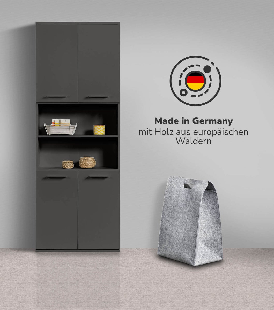 mokebo badkamer hoge kast 'The Captain', badkamerkast in 180x65x34 (HxBxD in cm) in antraciet