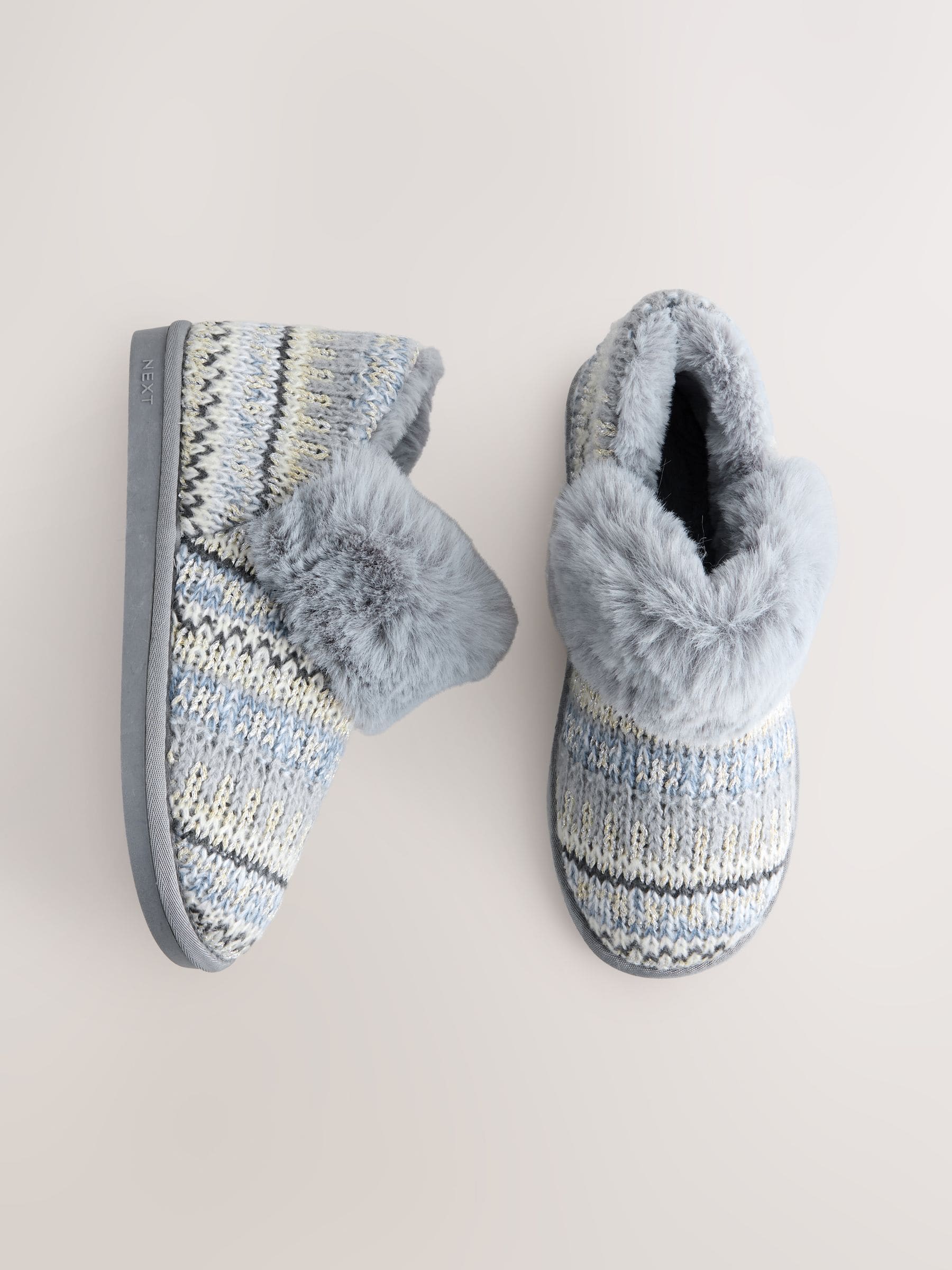 Grijs - Faux Fur Knit Shoot Slippers