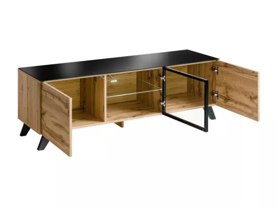 Meuble tv TINO. Idéal pour votre salon. Look tendance type industriel, bois, verre et métal.