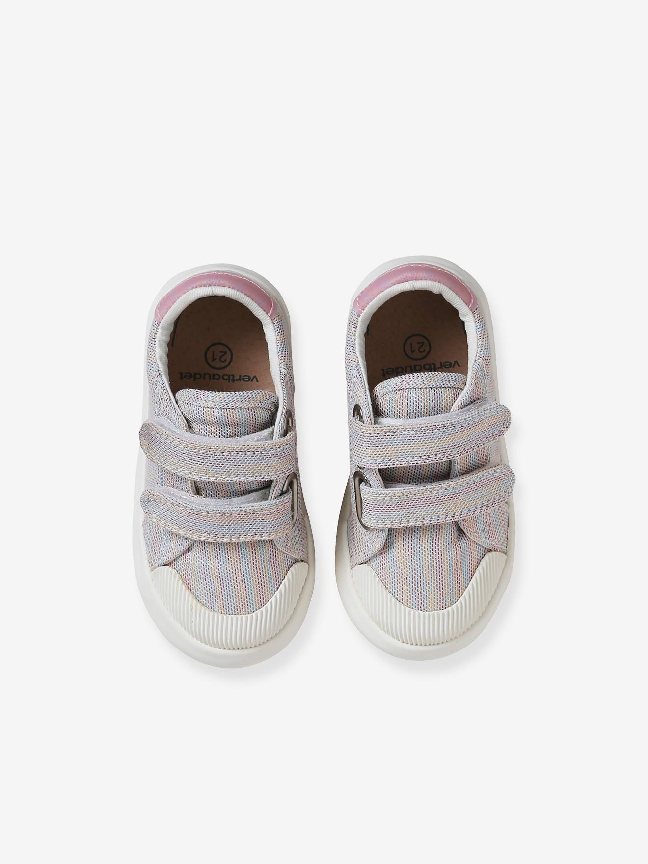 Tênis de lona com tiras autoadesivas para bebês meninas, multicoloridos