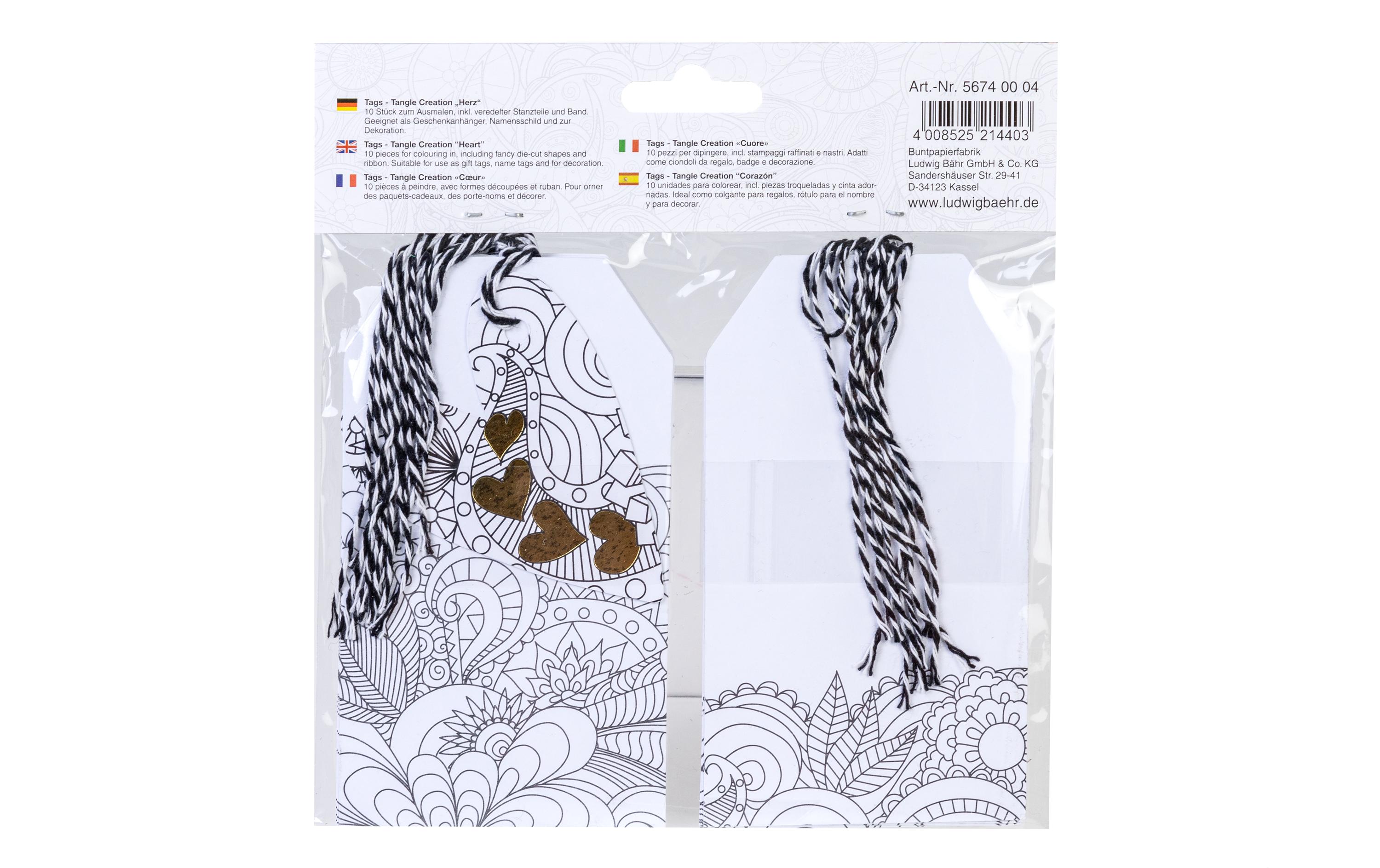 Geschenkanhänger Herz 7 x 12 cm, 10 StückGeschenkanhänger zum Ausmalen