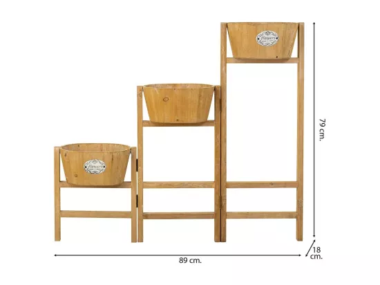 Support avec 3 paniers en bois marron 89x18x79h