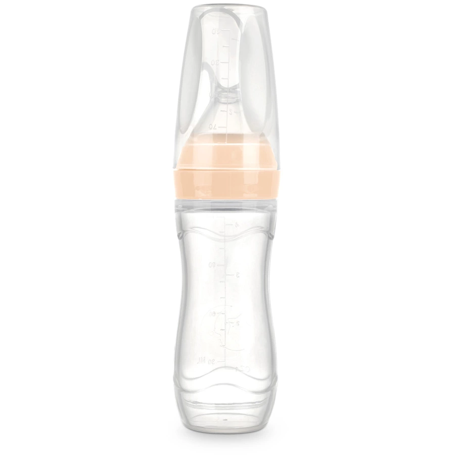haakaa® Fütterflasche, Squeeze mit Löffel peach