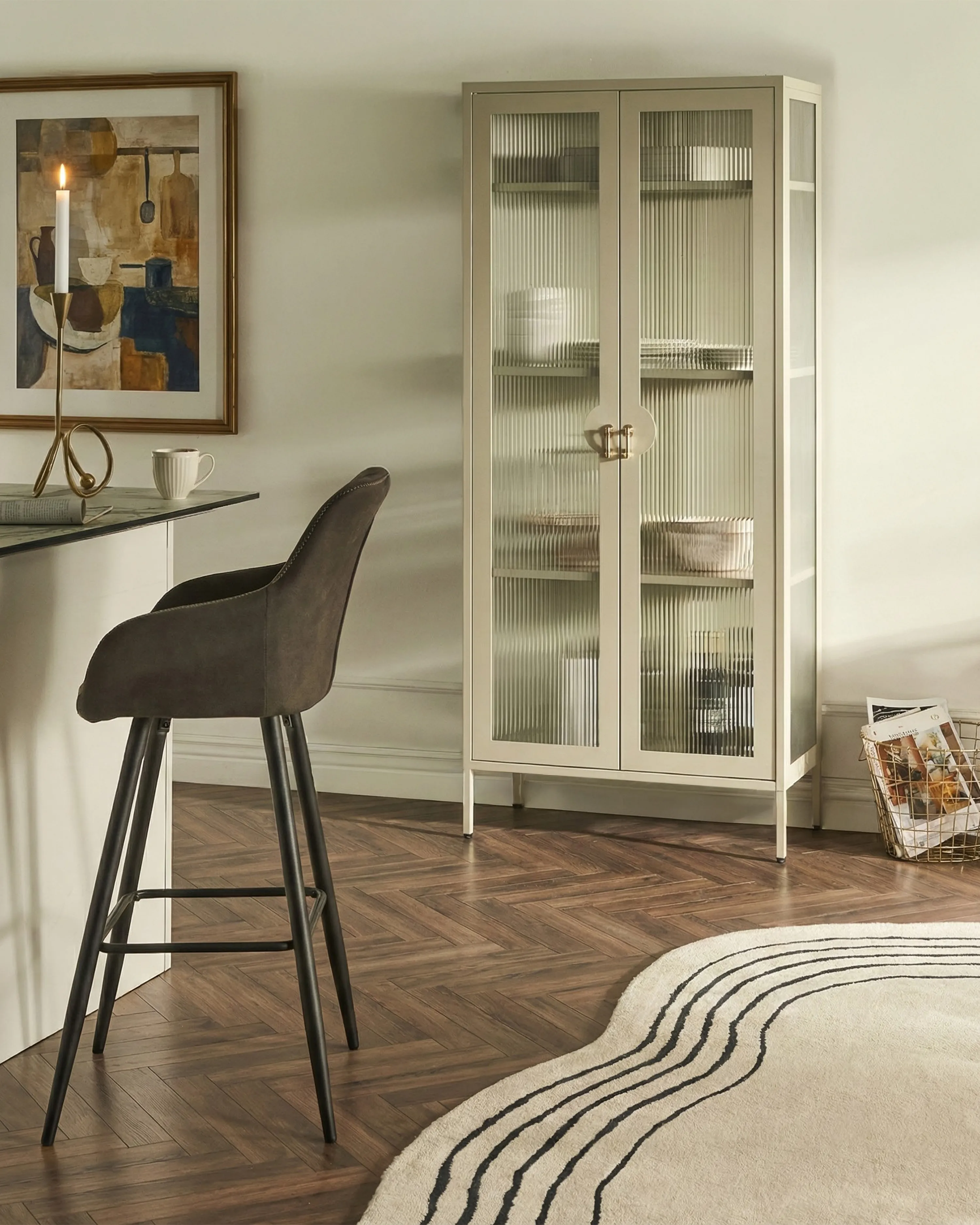 Vitrinekast GLEORA Metaal Lichtbeige