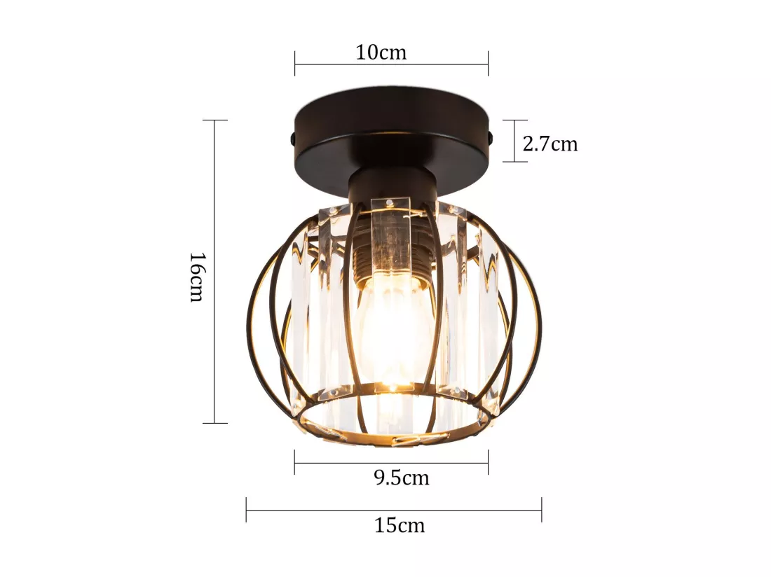 NETTLIFE Plafonnier Cristal Noir Moderne E27 Lampe de Cuisine Vintage avec Cadre en Métal