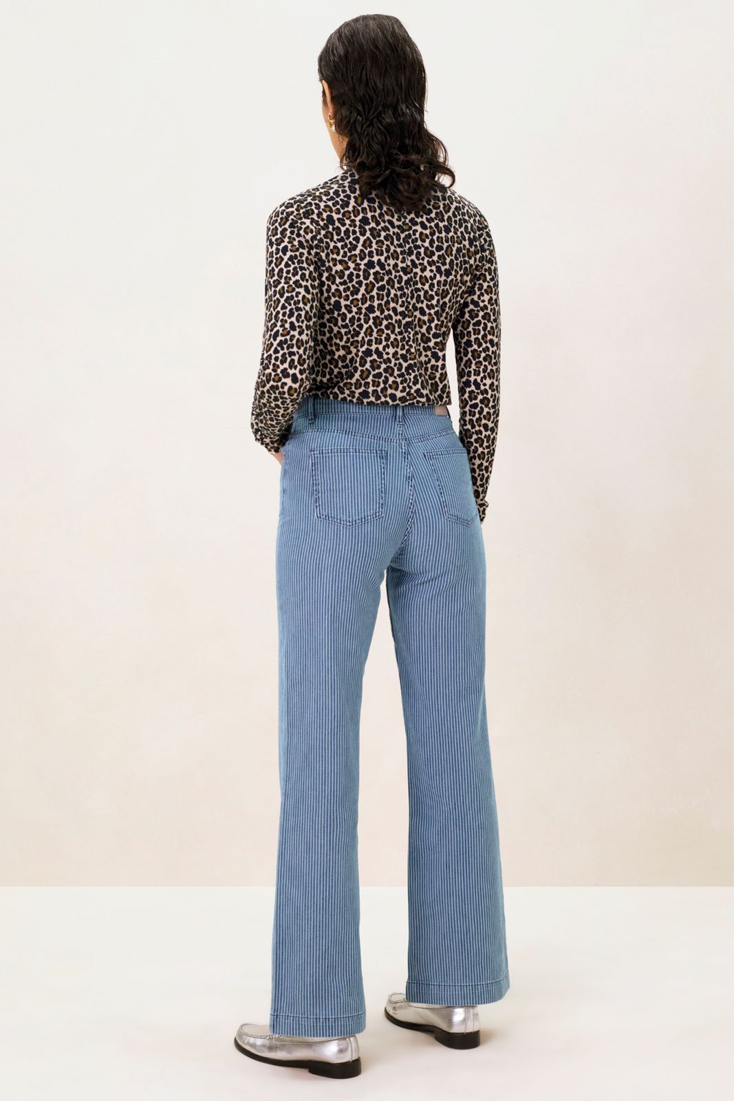 Betim gestreepte high waist wide leg jeans