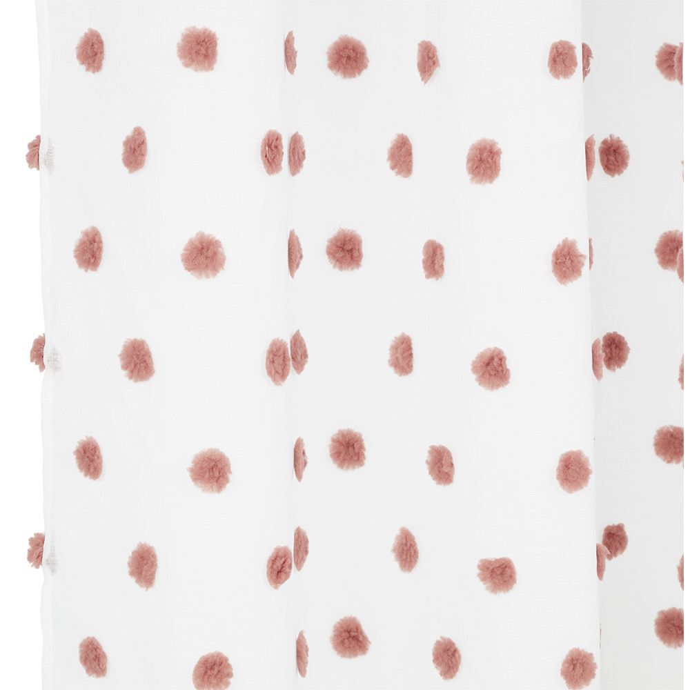 Voilage polyester à pompon 140x240cm blanc et rose