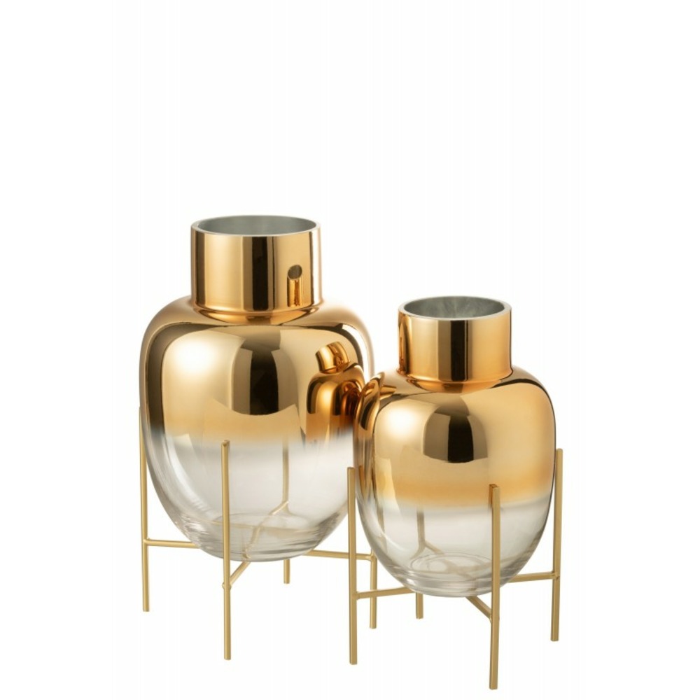 Vase cylindrique en verre sur pied or 18x32cm