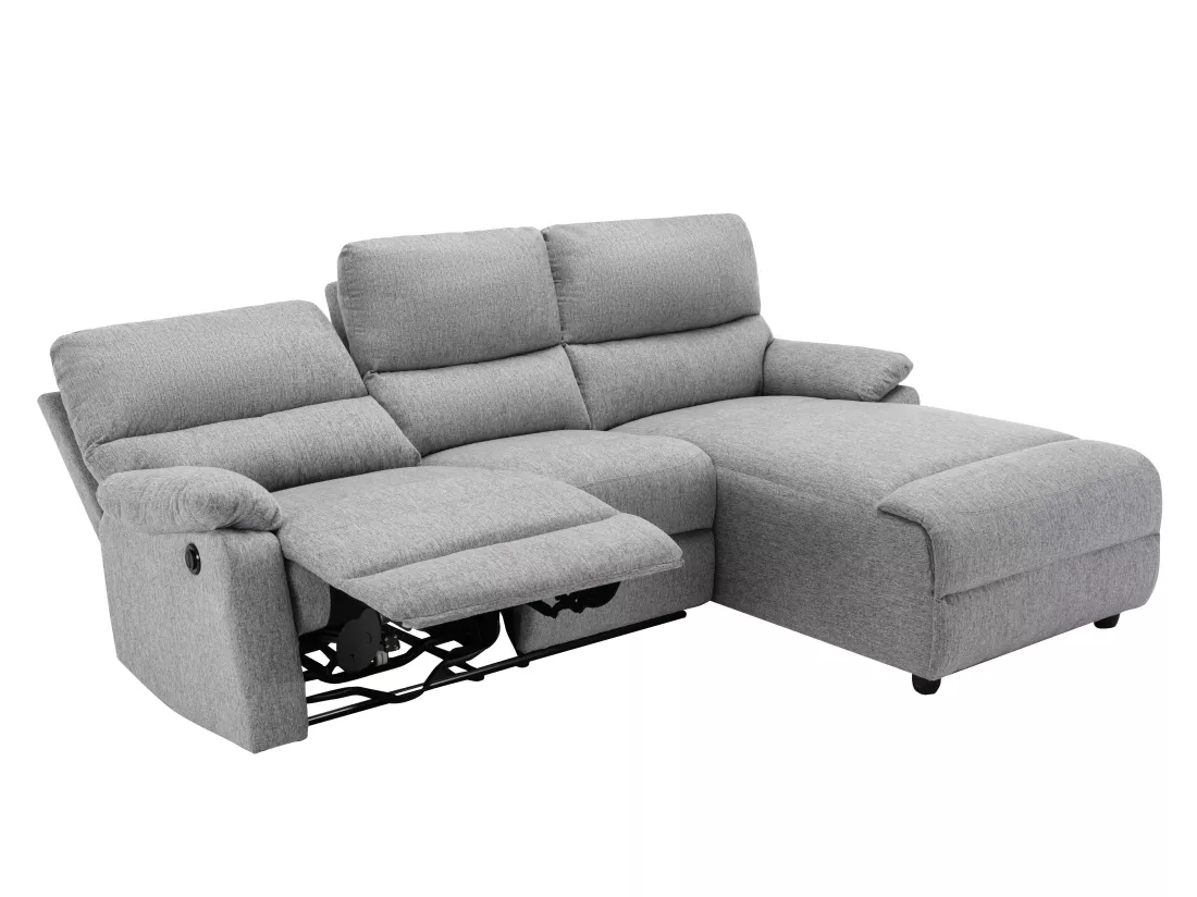Canapé d'angle droit relax électrique en tissu gris clair LUNANO