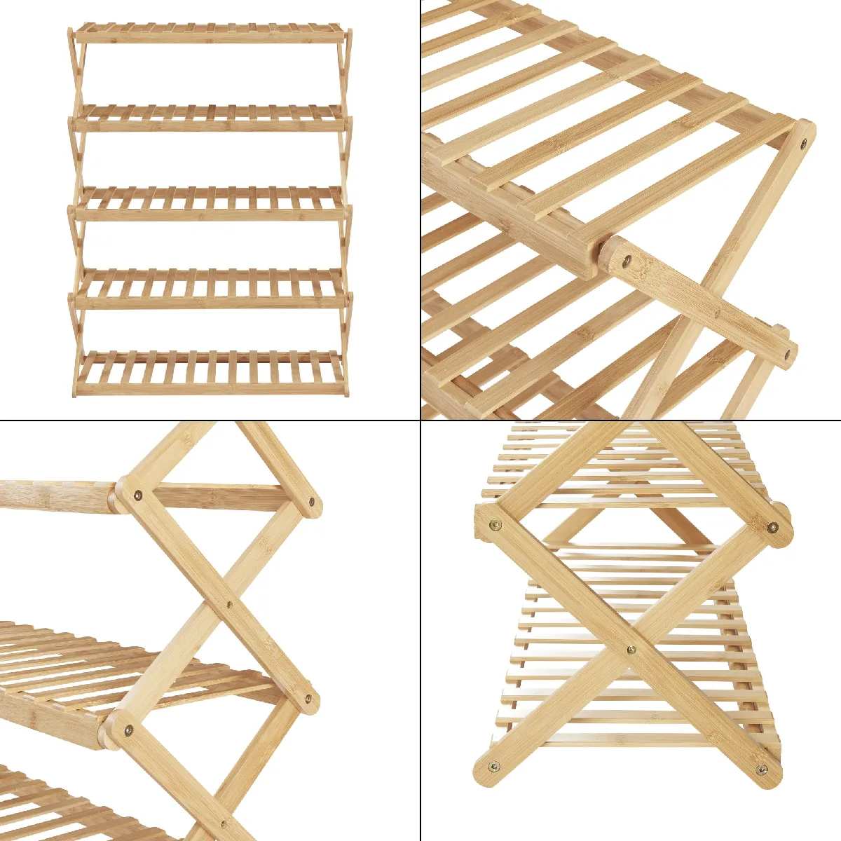 Helloshop26 Étagère à chaussures pliable - Bambou