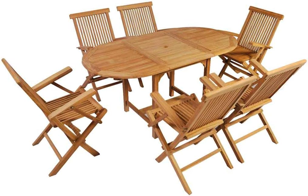 vidaXL 7-TLG. Garten-Essgruppe Teak Massivholz