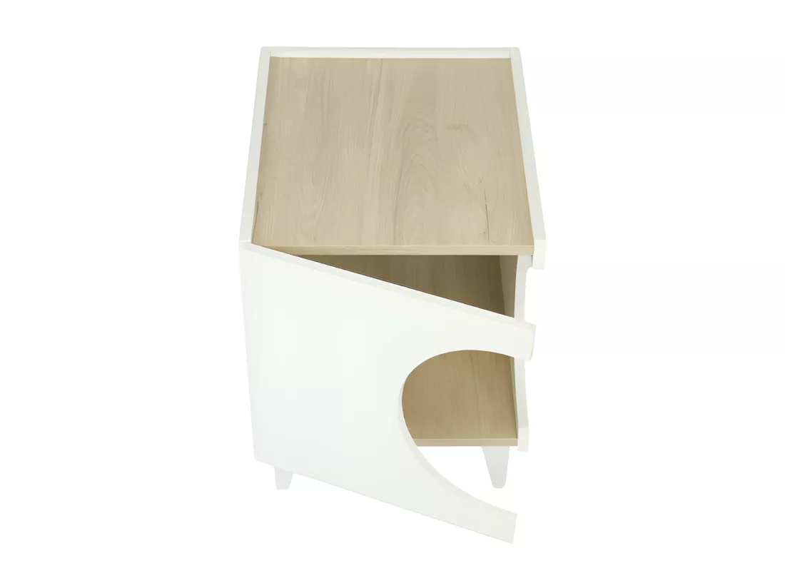 Table d'Appoint pour chien et chat ELLIE - Blanc/Chêne - Entrée latérale, 1 porte.