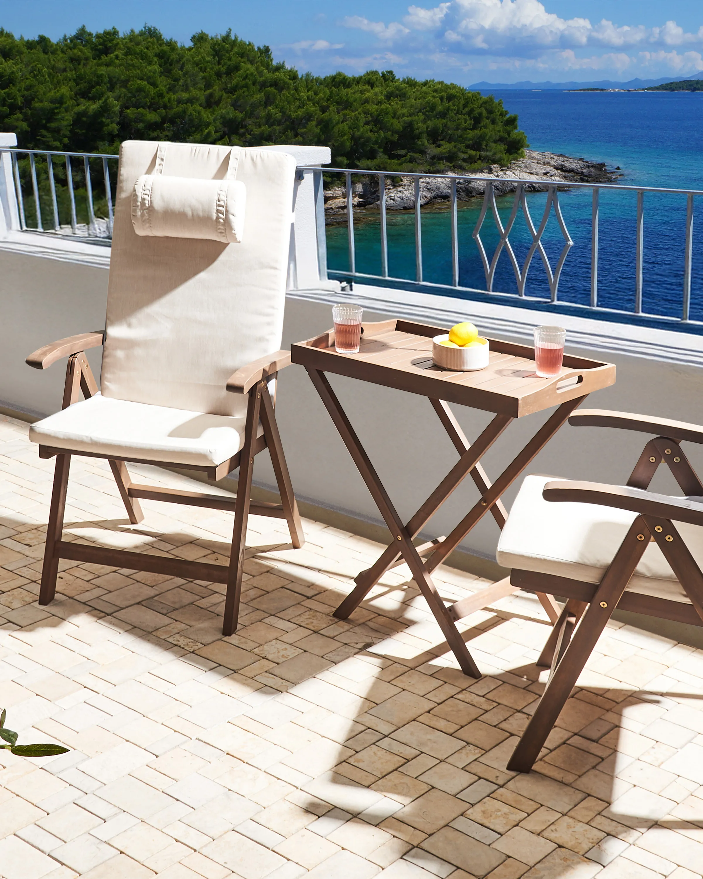 Set van 2 stoelen met zitkussen AMANTEA PREMIUM Acaciahout Lichtbeige