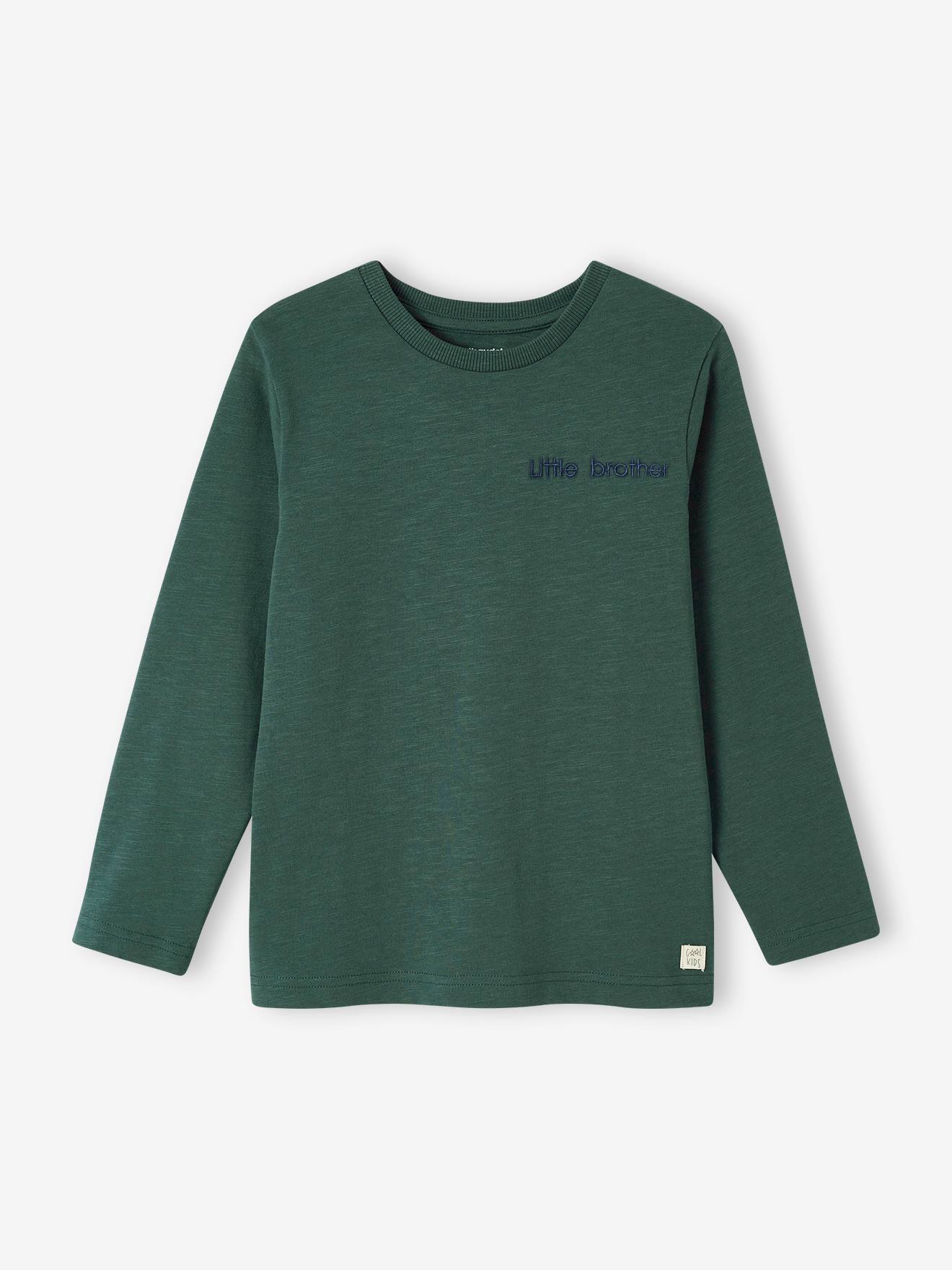 Camiseta de manga comprida personalizável para meninos, lisa, azul médio com estampas.