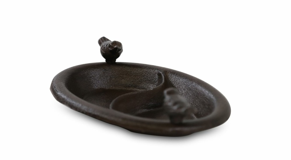Abreuvoir 2 oiseaux fonte fonte marron 25.5x17x7cm