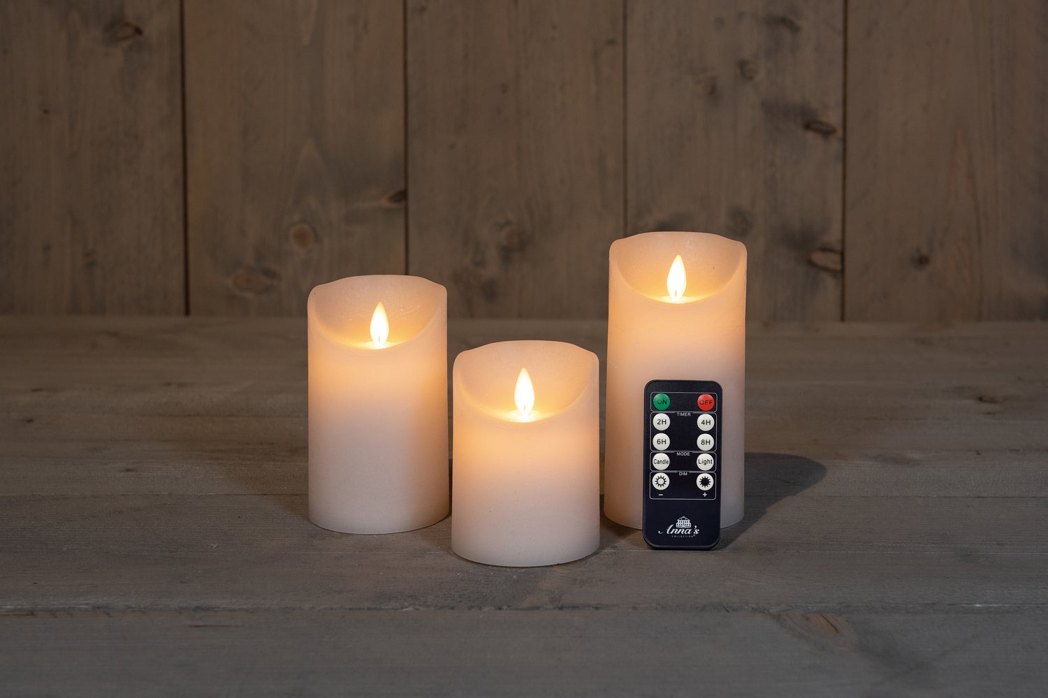 Anna's Collection LED stompkaars met timer Rustiek wit D 7,5 H 10 / 12,5 / 15 cm 3 stuks