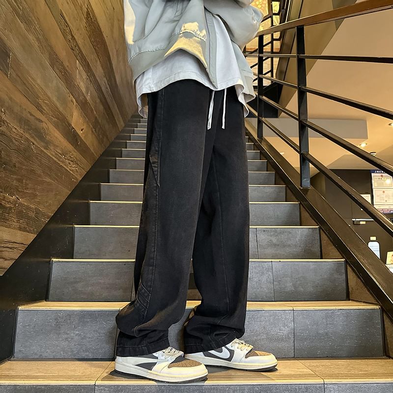 YERGO - Mid Rise Washed Wide Leg Jeans