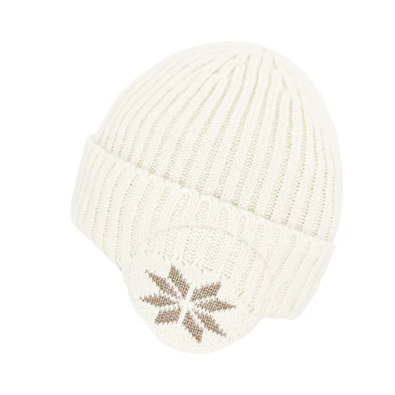 Unisex Strickmütze Ohrenwärmer Winter Mütze Schneeflocken Design (One Size) - Weiss