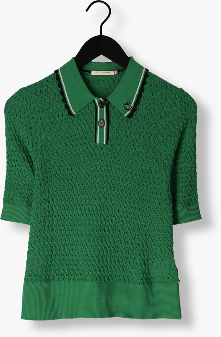 SCOTCH & SODA groene scotch & soda polo pointelle collared knitted tee