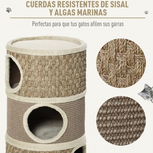 Arranhador para gatos com 3 níveis, marrom e bege