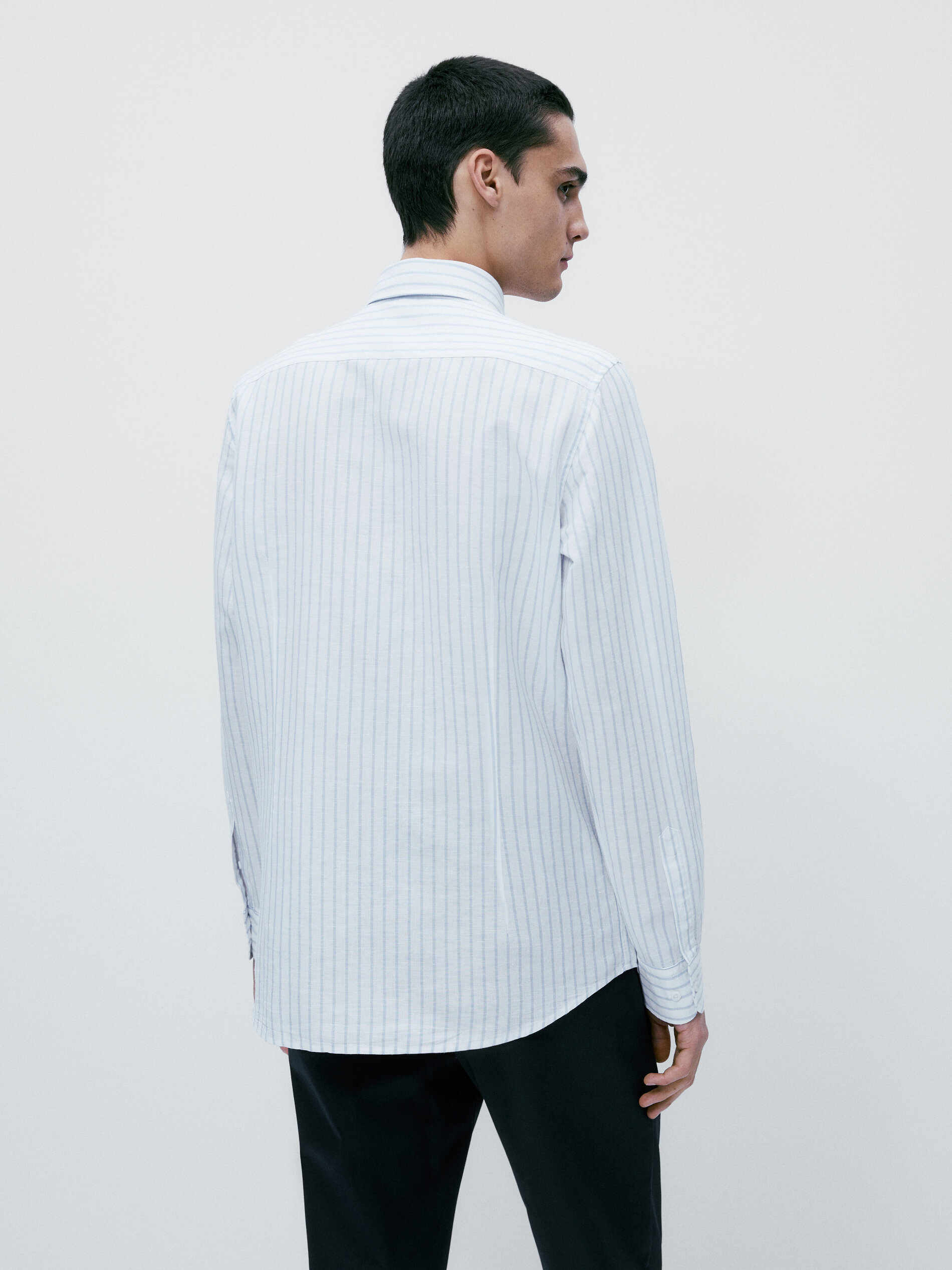 Rayas camisa com lino e algodón slim fit - LIGHT BLUE