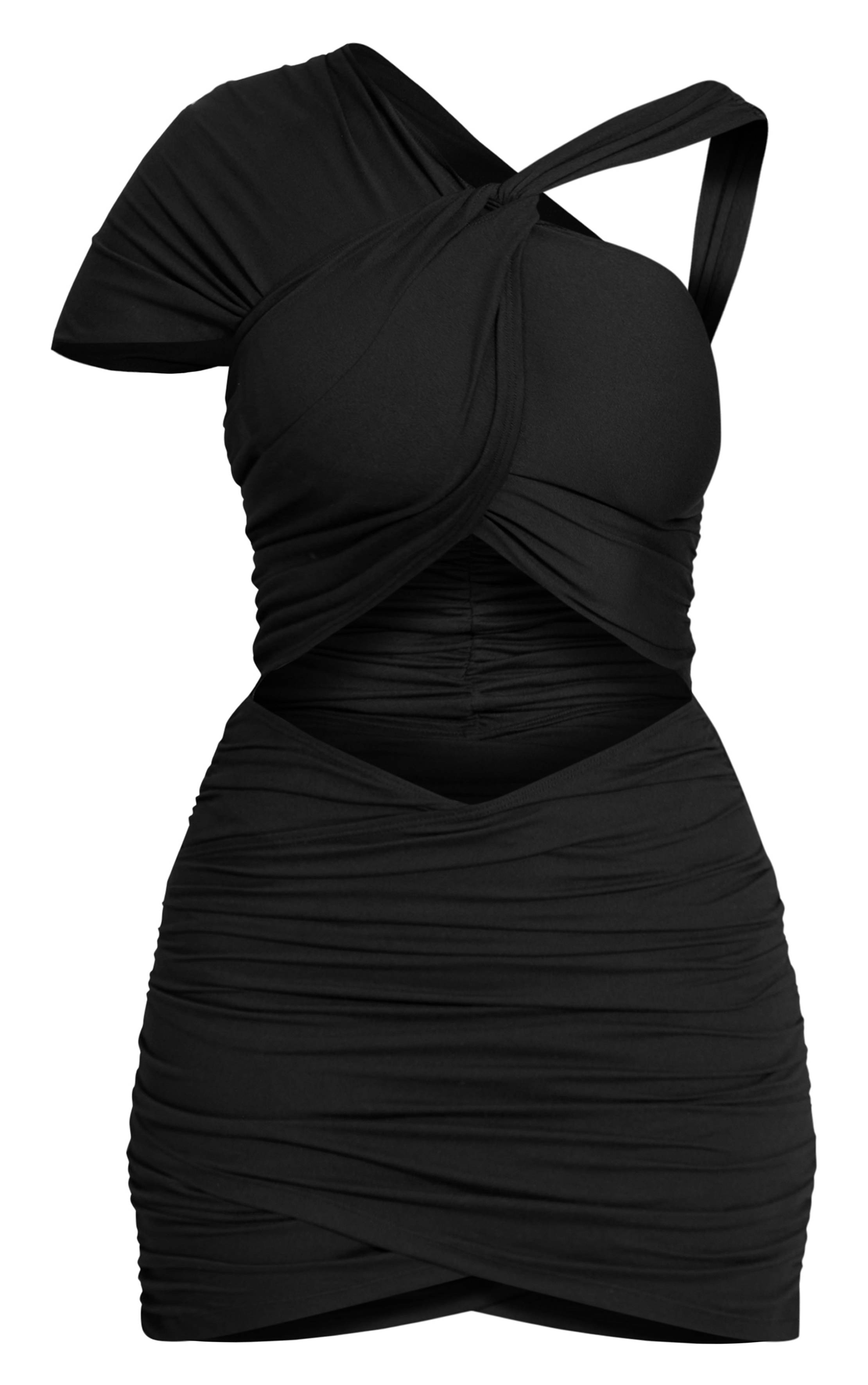 Noir Robe Moulante Sculptante Courte À Enroulement Croisé