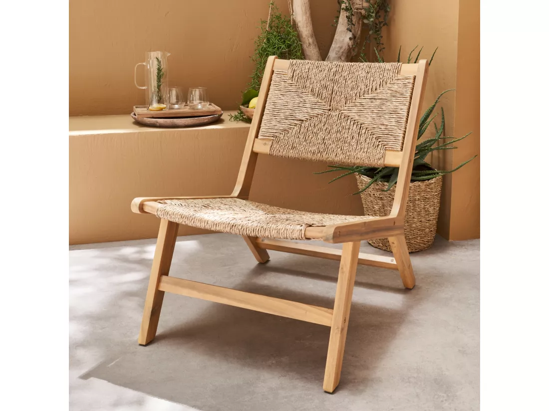 Fauteuil relax de jardin en bois et résine effet paille. intérieur / extérieur