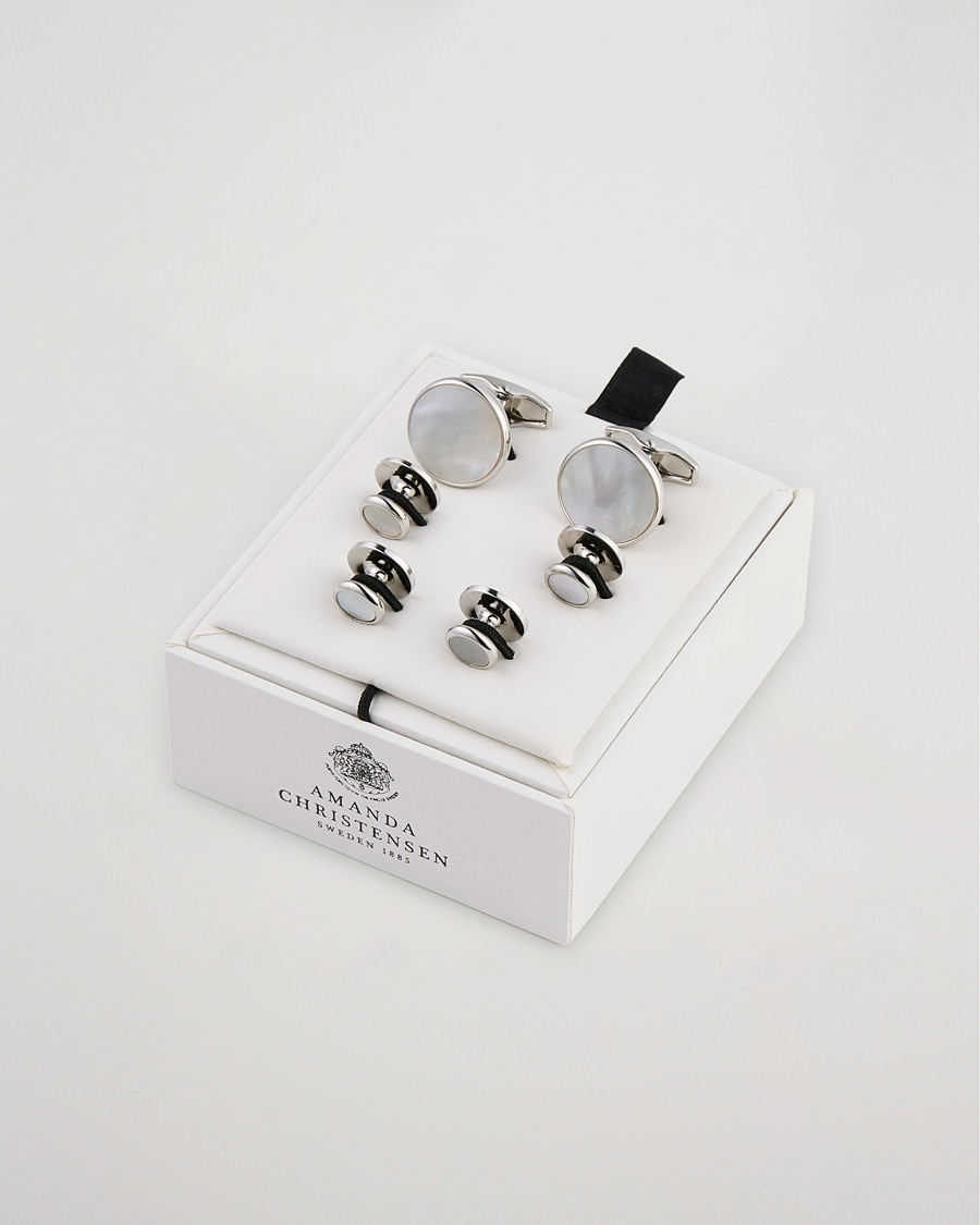Amanda Christensen Cufflink & Shirt Studs Set White/Silver