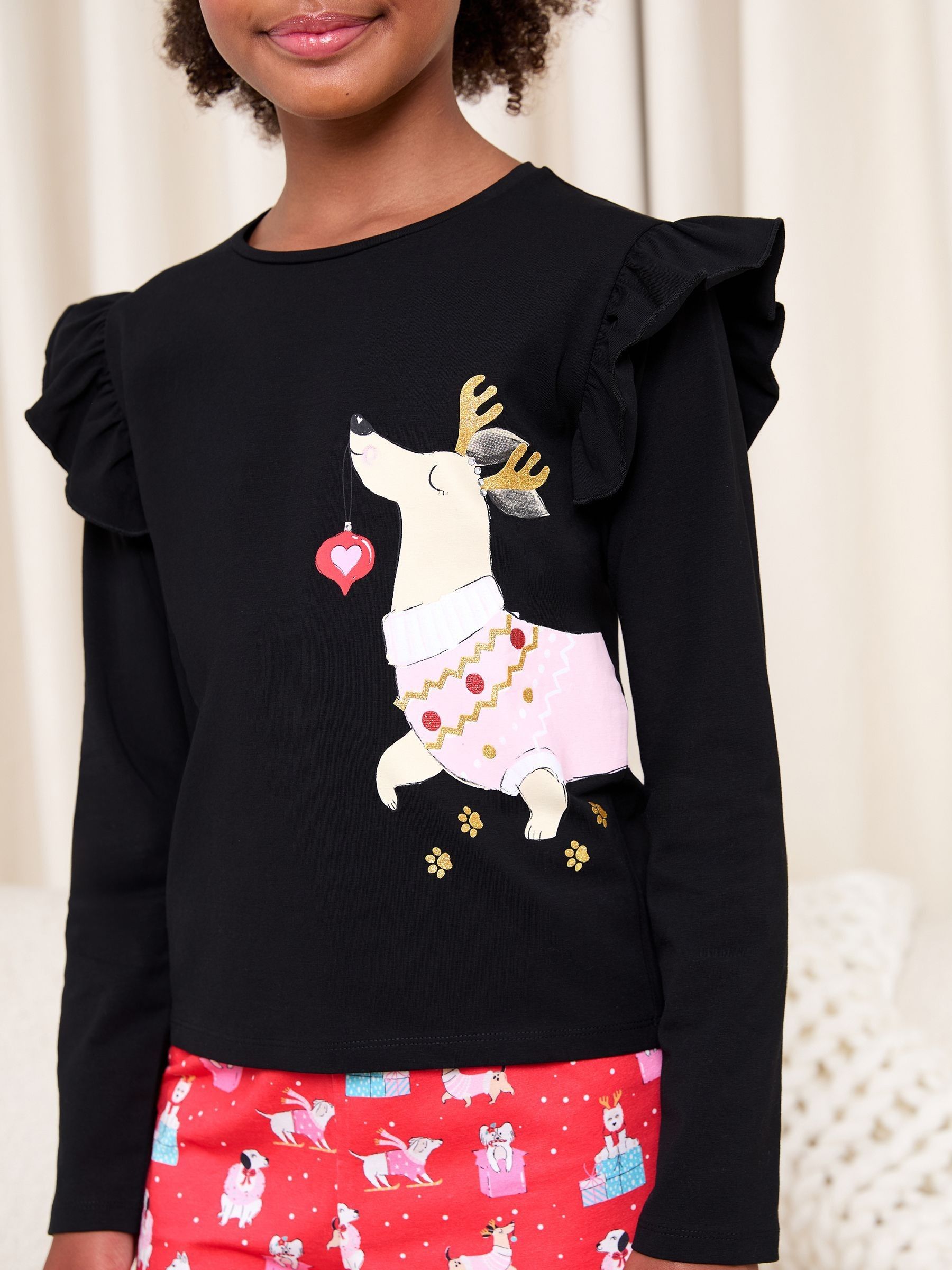 Zwart/rood Teckel - Lipsy Kerstmis Pyjama's Set (5-16jr)