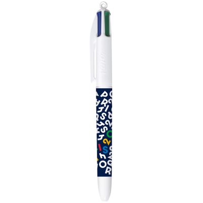 BIC 4 Couleurs JO Paris 2024 - Stylos-Billes Rétractables Pointe moyenne (1,0 mm) - 8 décors assortis