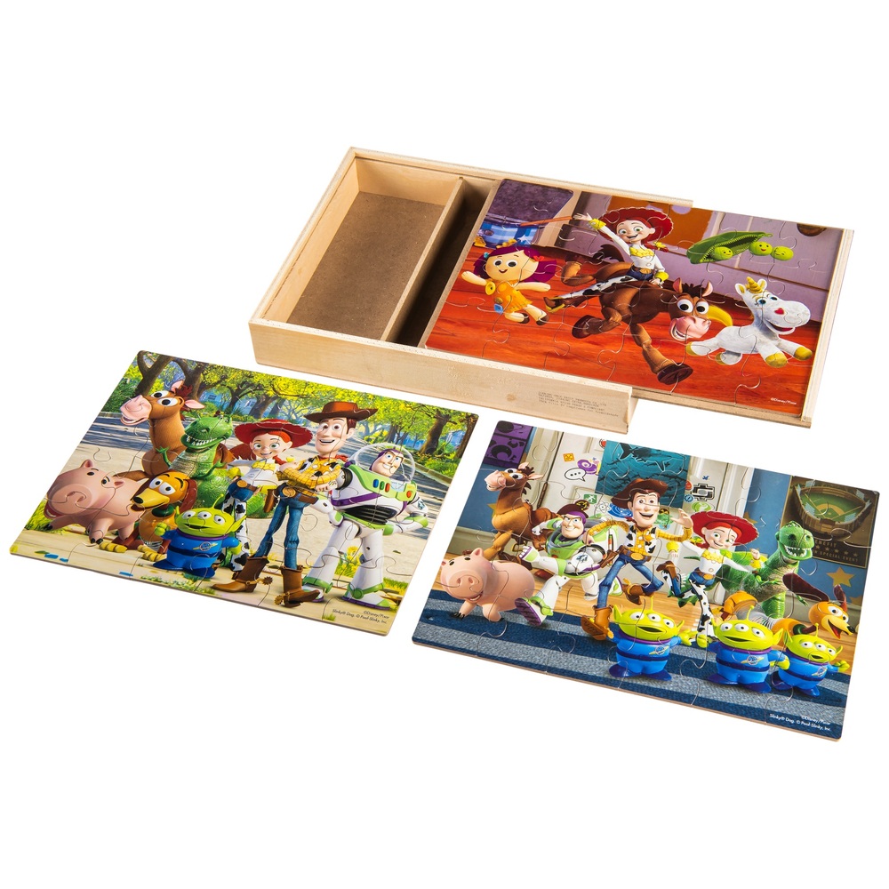 Toy Story 3 Holzpuzzles, 3er-Pack, in Holzaufbewahrungsbox