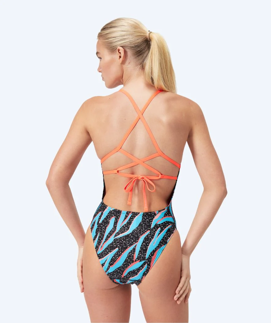 Speedo badedragt til damer - Allover Digital Lattice Tie Back - Sort/blå/orange