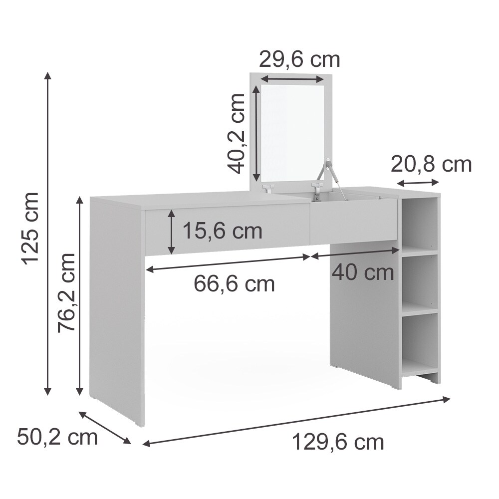 Vicco Schminktisch Kira, 129 x 76 cm, Weiß, Frisiertisch inkl. Spiegel, modern