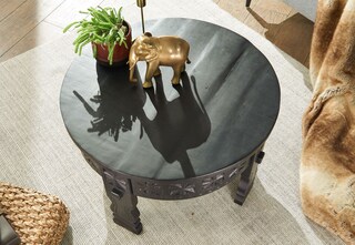 Couchtisch rund Ø 60 cm Mango massiv Schwarz lackiert