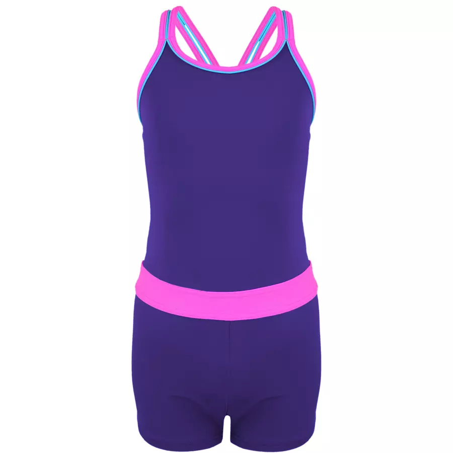 Aquarti Mädchen Badeanzug mit Bein Racerback violett