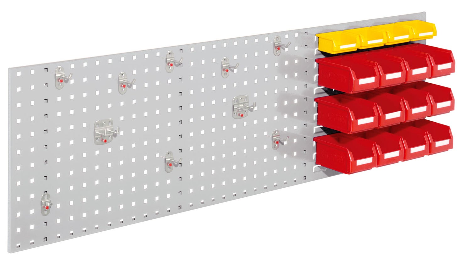 Kappes® RasterPlan Combinatiepaneelset #2 1x Geperforeerd paneel 1500x450mm 1x Accessoire-assortiment 26-delig Lichtgrijs RAL 7035