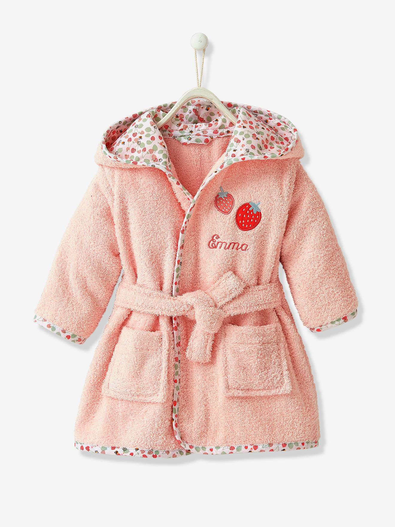 Roupão de bebê personalizado, Jardim das Abelhas, rosa médio, liso com estampas.
