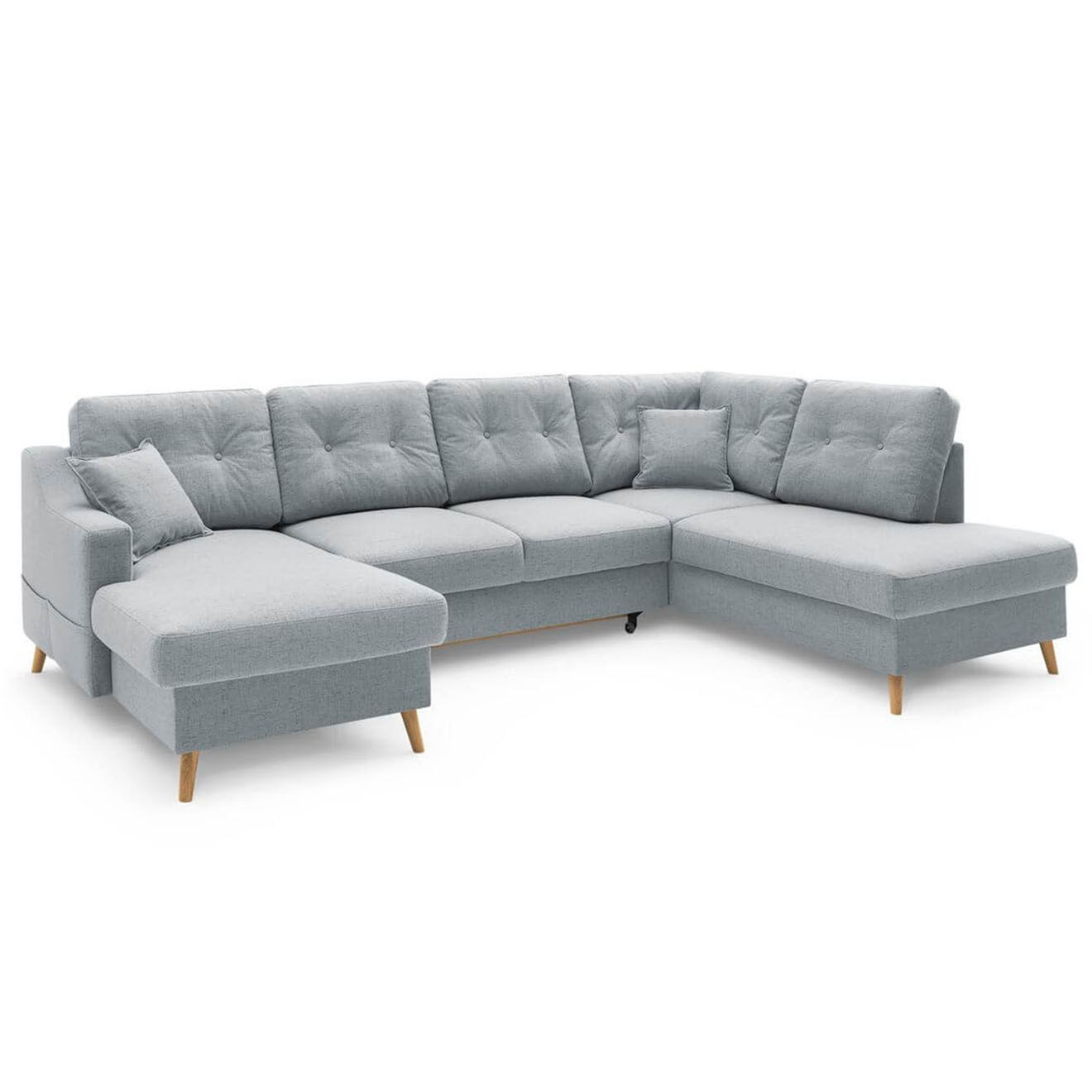 Bobochic Canapé d'angle panoramique convertible gauche Sweden gris clair - 300x149/90/198x95 cm