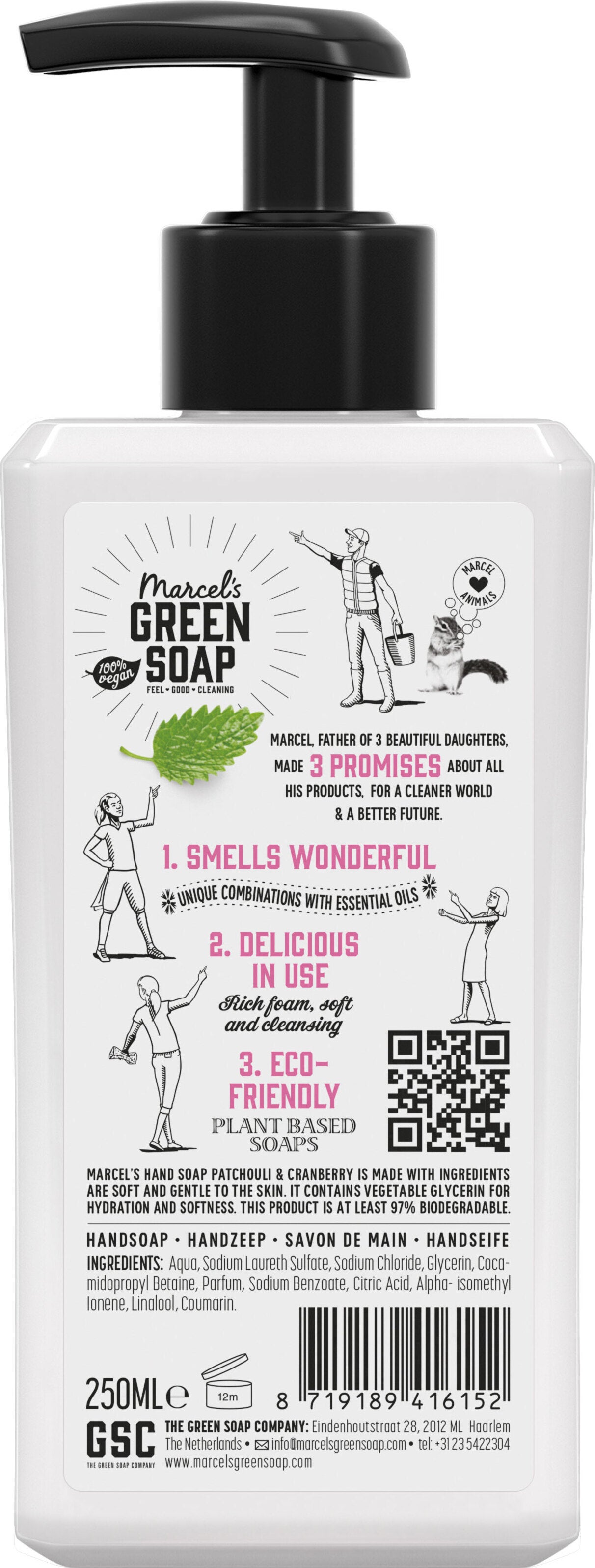 Marcel's Green Soap handzeep Patchouli en Cranberry 250 ml