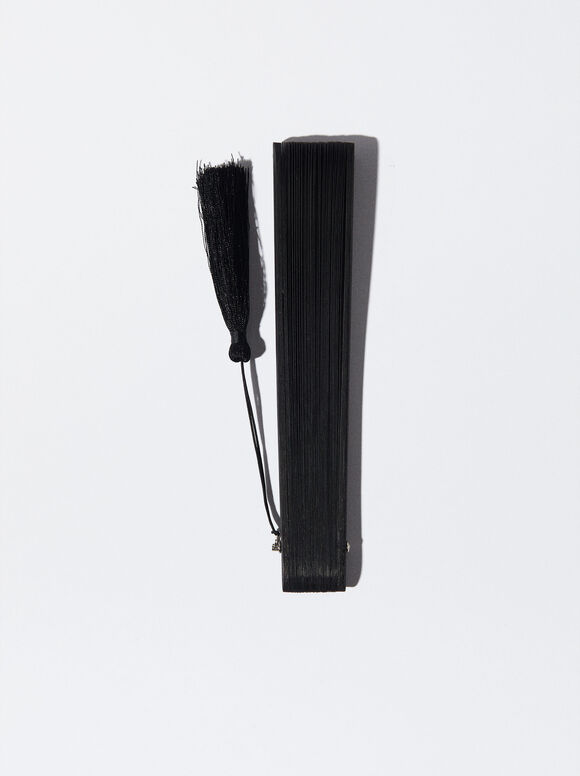 Leque de bambu perfurado - Preto