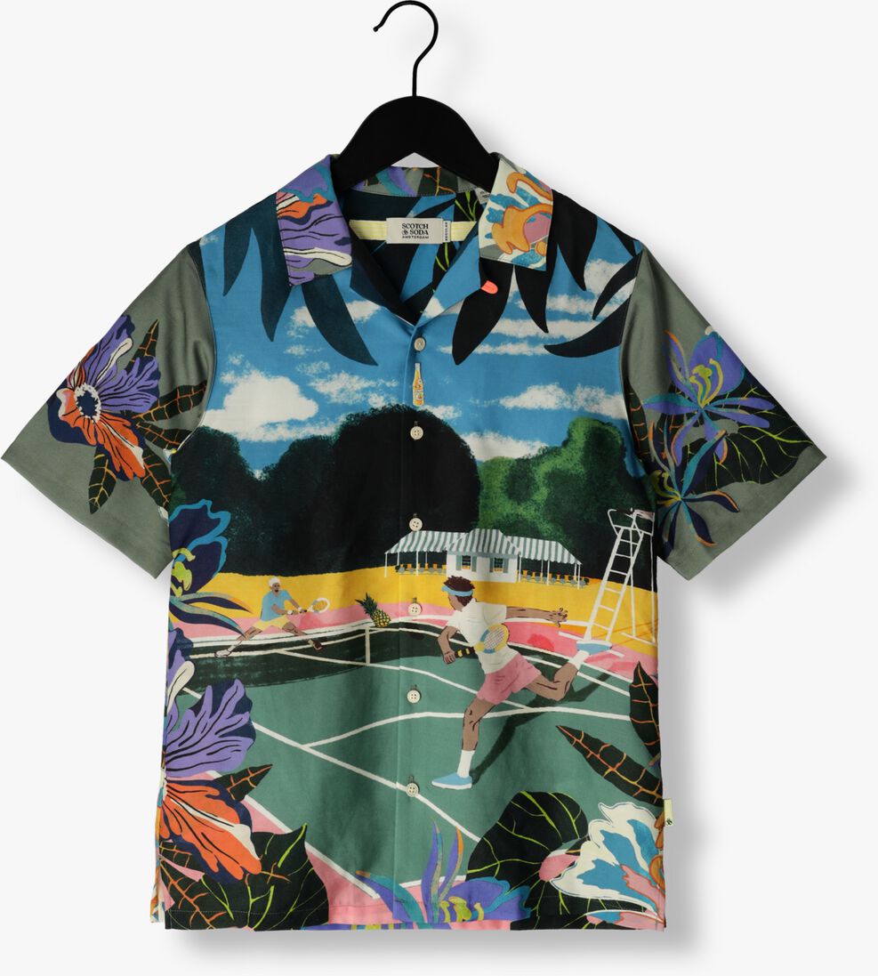 SCOTCH & SODA blauwe scotch & soda polo tennis placement print short sleeve tencel