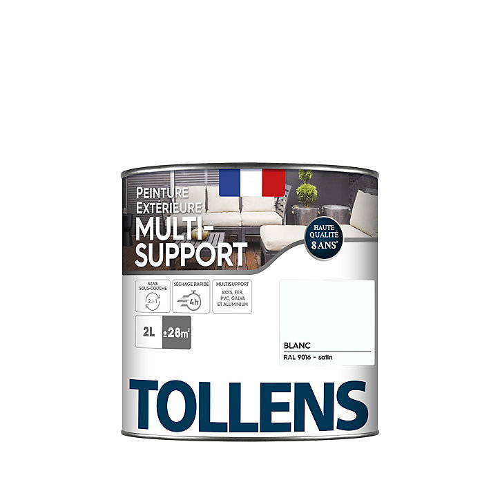 Peinture extérieure multi-supports Tollens satin blanc 2L