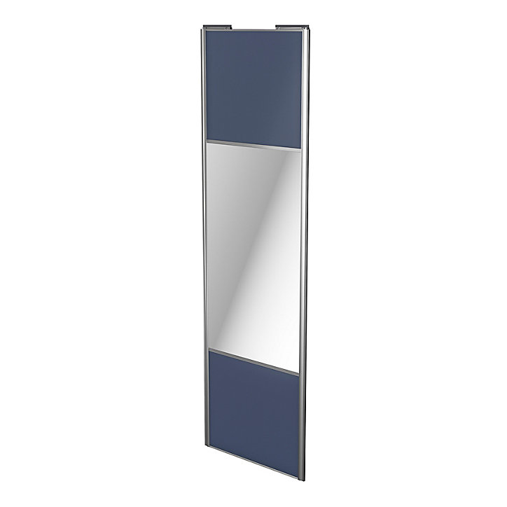 Porte de placard coulissante avec miroir bleu profil gris GoodHome Arius H. 248,5 x L. 77.2 cm + amortisseurs